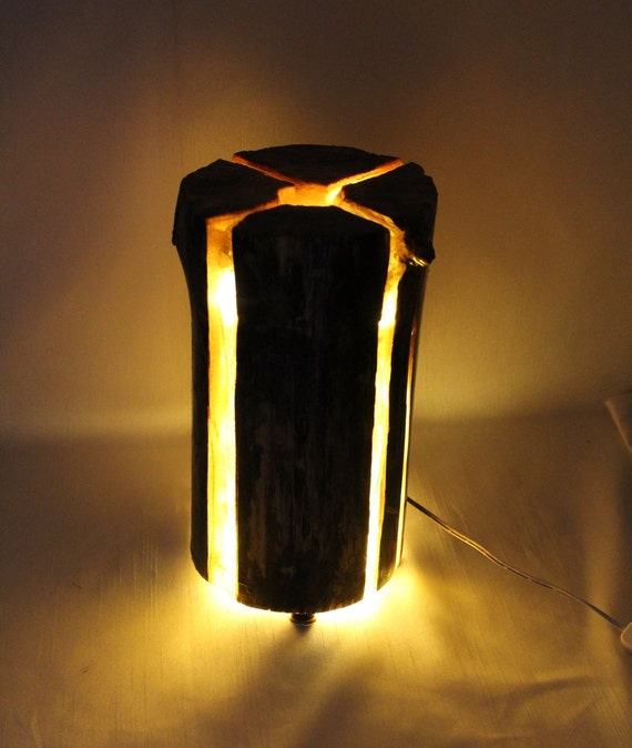 Handmade Led Tree Trunk Lamphome Decor Log Light Wooden Etsy
