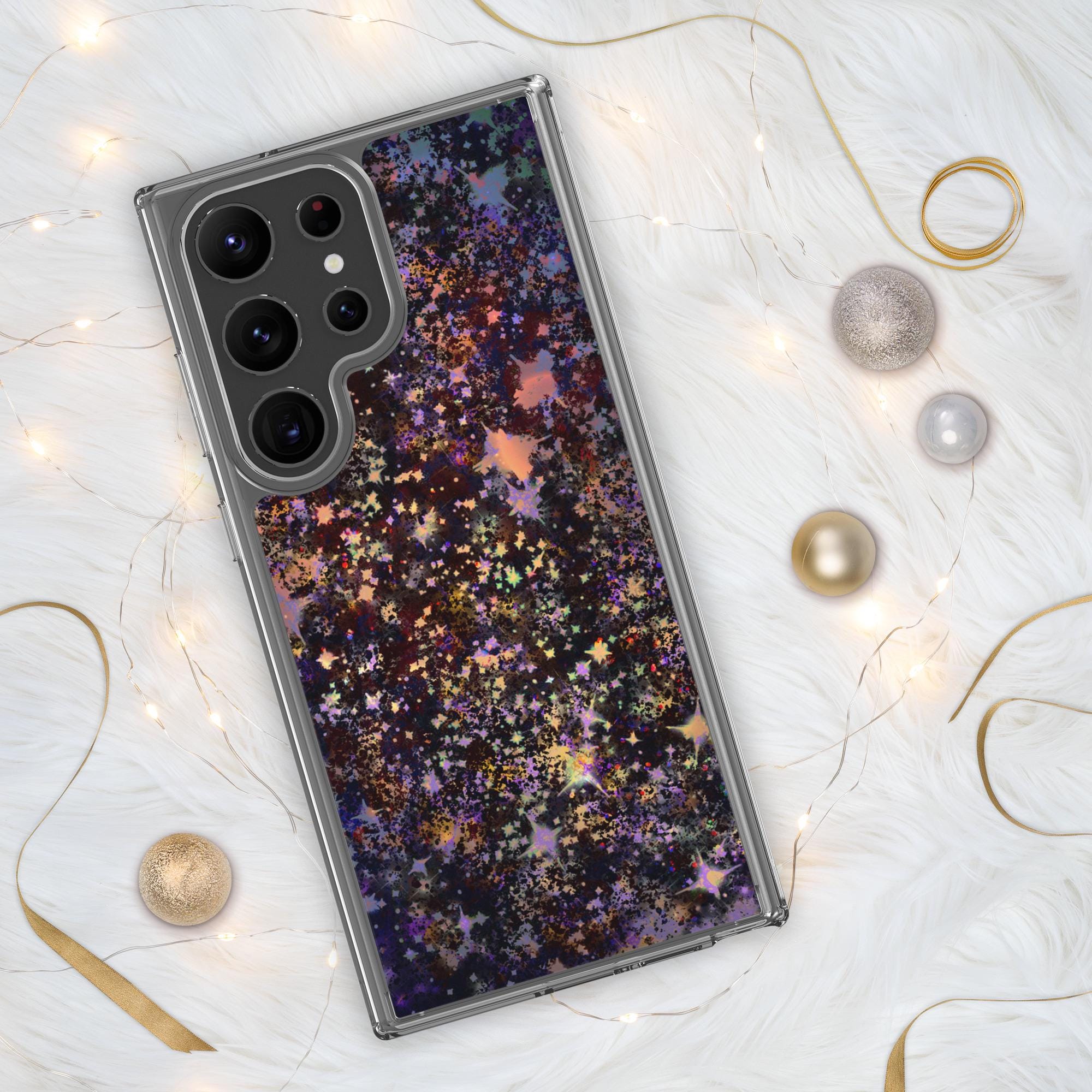 Clear Starry Glitter Samsung Case for Trendsetters, Teens & Glam Lovers - Holographic Sparkling Cover for Galaxy S21, S22 Ultra, S24 Ultra