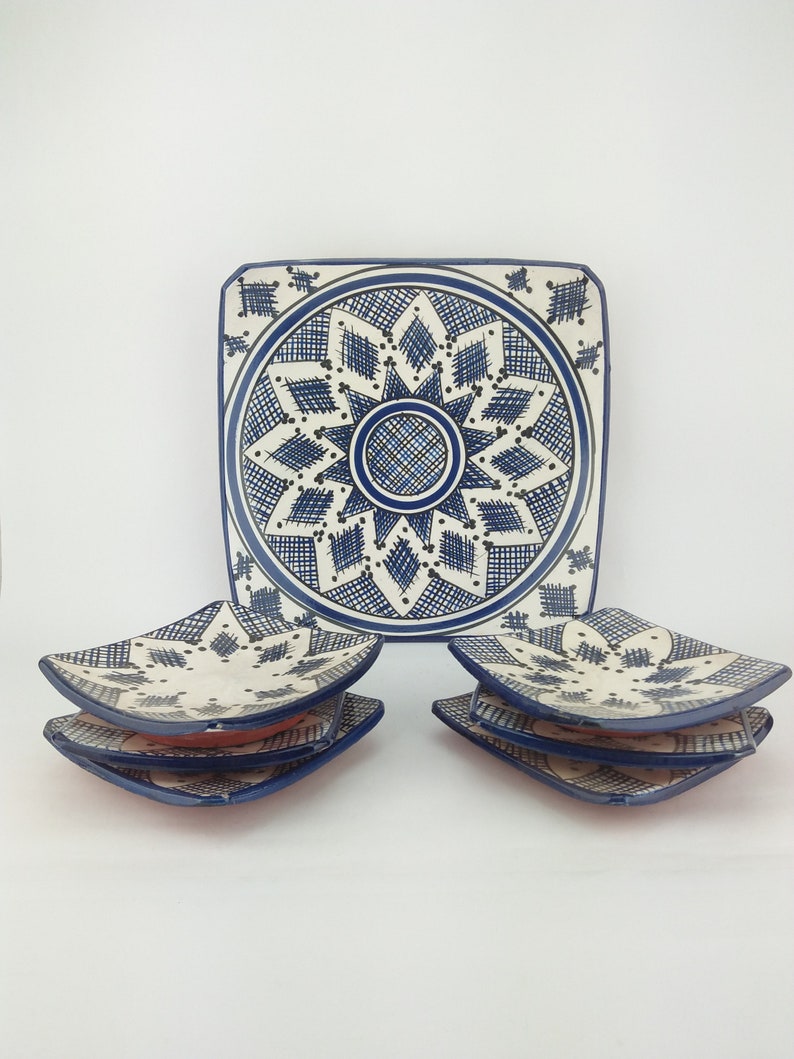 A set of 7 pieces Moroccan ceramic plate deco Orient handicraft Morocco