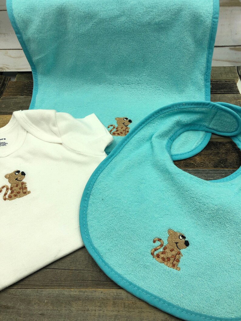 Infant Baby Set-Embroidered Baby Puppy-Burp Cloth-Bib-Gerber Onesie 6-9 months