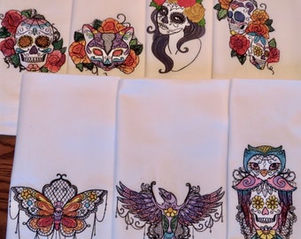 Bella Muerte Day of Dead Flour Sack Dish Towel Set 100 Percent Cotton