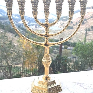Amazing Jerusalem Temple 7 Branch Menorah Brass Copper