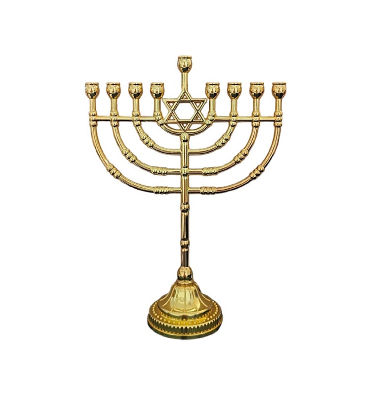 Chanukka Menorah 9 Kerzenhalter 21,5 cm Höhe Chanukkiah mit David Stern Bild 1