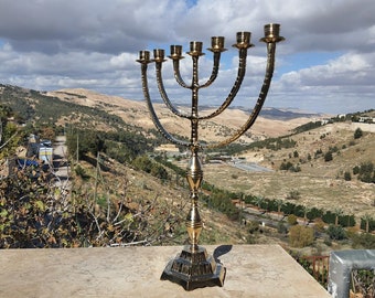 Menorah XXL del tempio di Gerusalemme a 7 rami Menora in ottone rame bellissimo portacandele, altezza 17,3 pollici