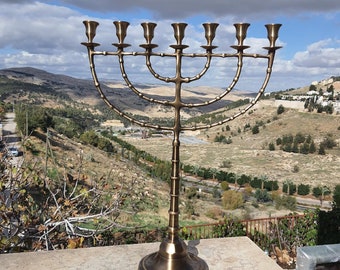 Jerusalem Tempel Menorah antik Stil XXL 7 Ast Menorah 54 cm, 21.3 inch aus Messing Kupfer Authentisches Design