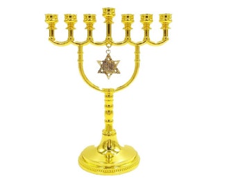 Seven Branches Menorah With Star Of David and 10 Commandments