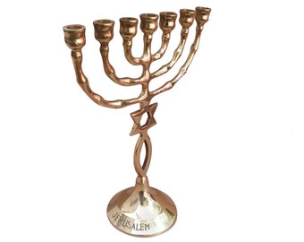 Grafted In Messianic Seven Branches Menorah 7.4 Inches Height Brass/Copper