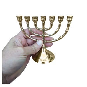 Small Jerusalem Seven Branches Menorah 3.3 Inches Height Brass/Copper image 3