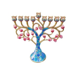 9 Brach Menorah - Hanukkah Chanukkah Menorah 6.3 Inch Height Decorated With Enamel