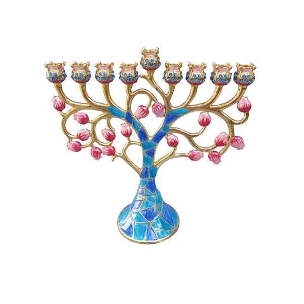 9 Brached Menorah -Hanukkah Menorah 6.3 Inch Height Decorated With Enamel