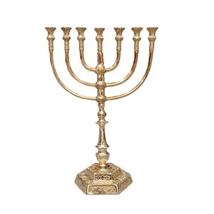 7 Branch Menorah 18 Inch Height, Made Of Brass Copper, Temple Jerusalem Menorah