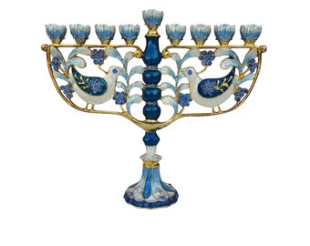 Hanukkah Menorah -  Jewish Chanukkiha 6.5 Inch Height Decorated With Enamel