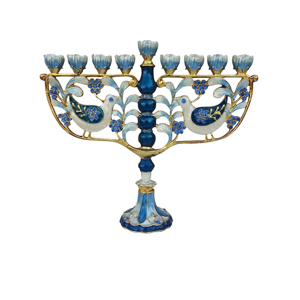 Chanukka Menorah - Jüdische Chanukkiha 16,5 Zoll Höhe mit Emaille verziert