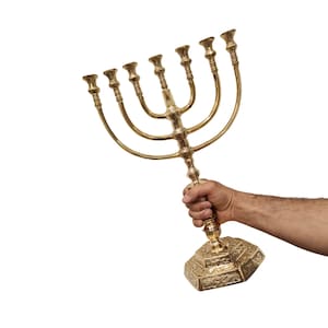Big & Amazing Jerusalem Temple 7 Branch Menorah 18 Inch Height Made Of Brass Copper