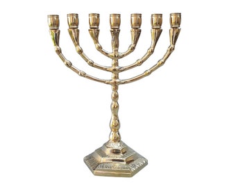 Seven Branches Menorah 6.5 Inches Height Brass/Copper Jeruslaem inscription on base