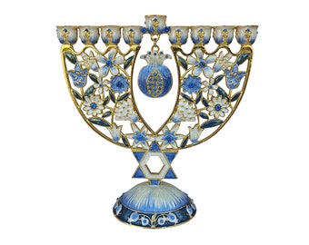 Hanukkah Menorah -  Jewish Chanukkiha 6.3  Inch Height Decorated With Enamel