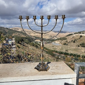 Jerusalem Temple Menorah 44 Cm XL Seven Branch Menorah 17.3 Inch Made Of Brass Copper Authentic Design