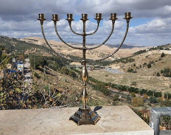 Jerusalem Temple Menorah 44 Cm XL Seven Branch Menorah 17.3 Inch Made Of Brass Copper Authentic Design
