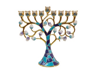 Hanukkah Menorah 6.3 Inch Height Decorated With Enamel