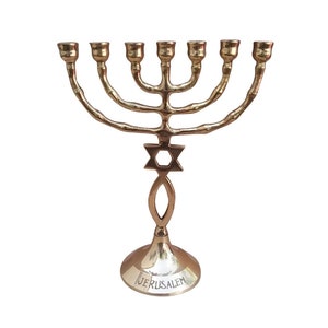 Grafted In Messianic Seven Branches Menorah 5.8 Inches Height Brass/Copper