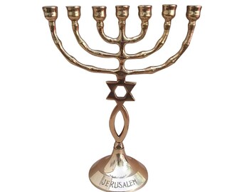 Grafted In Messianic Seven Branches Menorah 5.8 Inches Height Brass/Copper