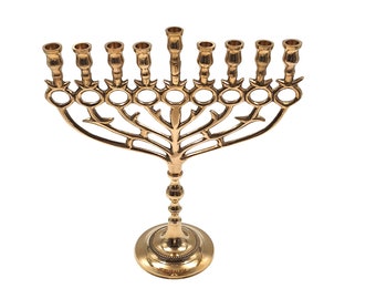 Menorah Hanoucca motif grenade 9 branches bougeoir Chanukah cahnnukia en laiton