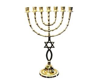 Grafted In Messianic Seven Branches Menorah 15.5 Inches Height Brass/Copper