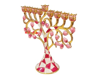 Hanukkah Menorah 6.3 Inch Height Decorated With Enamel