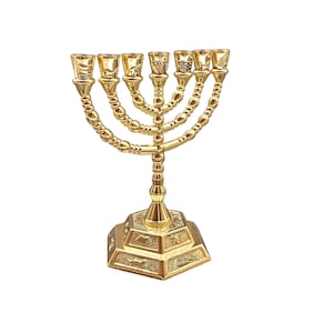 Seven Branches Menorah Candle Holders With 12 Tribes Golden Color