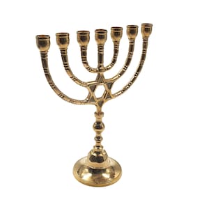 Menorah Seven Branches Candle Holder Design With Star of David / Magen David Made Of Brass / Copper