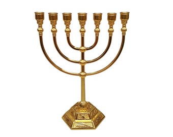 Menorah Seven Branch Jerusalem Temple Design Candles Holder 6.7 Inch Height
