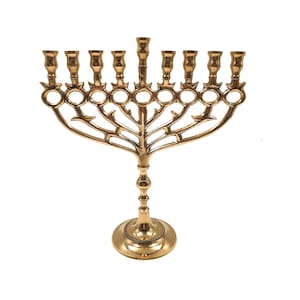 Hanukkah Menorah 12 Inch / 30 Cm 9 Branches Candle Holder Design With  Pomegranates Brass Copper Chanukiah