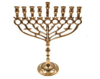 Hanukkah Menorah 12 Inch / 30 Cm 9 Branches Candle Holder Design With  Pomegranates Brass Copper Chanukiah