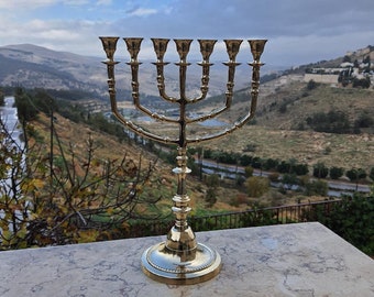 Grote Menorah 7 zeven takken Menora kandelaar 14 inch hoogte messing koper uit Israël