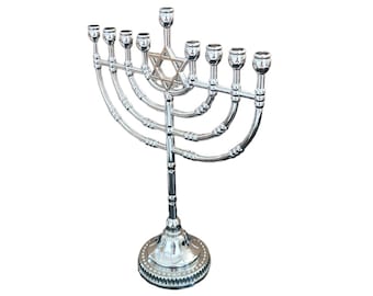 Hanukkah Menorah 9 candle Holder 8.5 Inch Height Hanukkiah With David Star