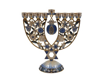 Hanukkah Menorah Chanukkiah, candeliere ebraico a 9 rami con stella di David e melograno