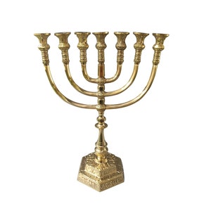 Amazing Jerusalem 7 Branched Temple Menorah heavy Brass Copper 13.2 Inches