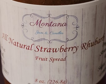 All Natural Strawberry Rhubarb(JAM) Fruit Spread.  Fruit is the first ingredient in our All Natural Strawberry Rhubarb Fruit Spread