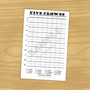 Five Crowns Score Sheet | Five Crowns Score Card