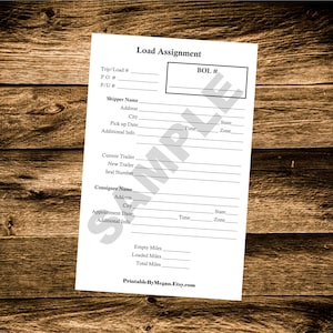 Professional Driver Load Assignment Sheets | Trucking Load Assignment Log | Trucking Log