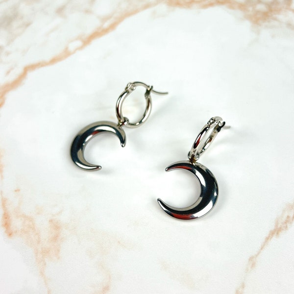 Crescent Moon mini hoop earrings stainless steel witch earrings pagan earrings witchy jewelry