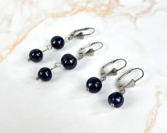 Victorian baroque black pearl earrings elegant earrings for her pearl and stainless steel timeless dainty jewelry gothic accessory