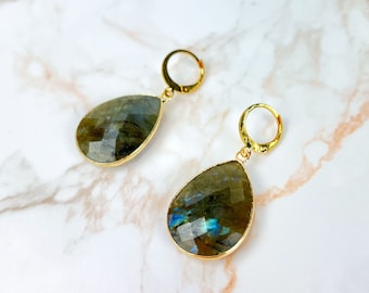 Faceted Labradorite earrings crystal jewelry earrings with gold-tone stainless steel closures dainty labradorite earrings