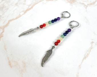 7 chakras earrings with feathers chakras jewelry boho earrings hippie jewelry kundalini yoga earrings