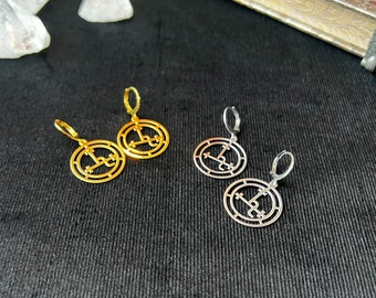 Boucles d'oreilles sigil de Lilith en acier inoxydable doré ou argenté bijou hypoallergénique bijou féministe ésotérique