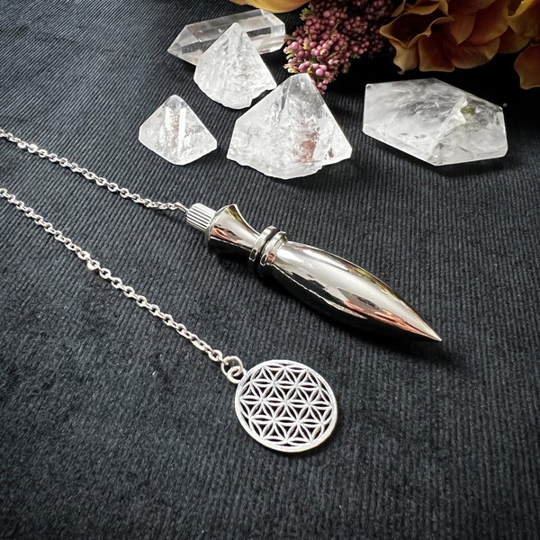 Pendule en métal Thot orné d'une fleur de vie outil de radiesthésie divination