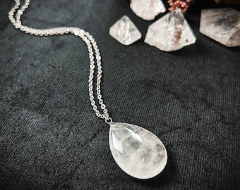 Quartz pendant stainless steel necklace spiritual jewelry yoga jewelry clear quartz pendant crystal necklace boho necklace witchy jewelry