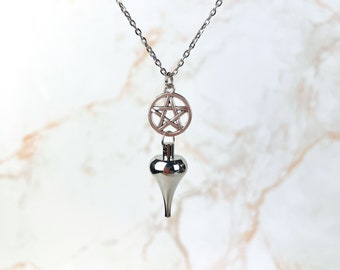 Luzi and pentacle dowsing pendulum necklace divination necklace with a moon crescent charm