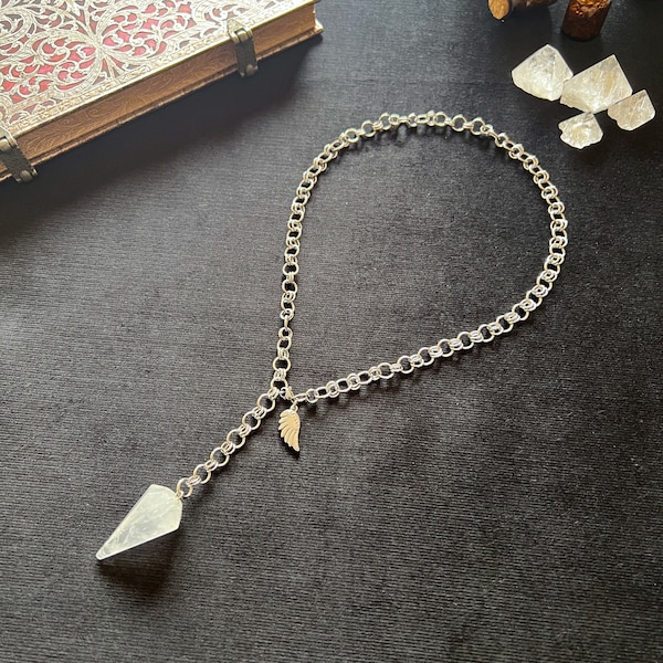 Collier pendule en quartz chaine en acier inoxydable bijou de divination radiesthésie sorcellerie soin énergétique