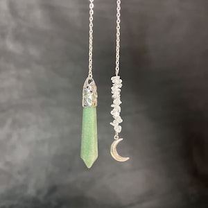 Crystal pendulum aventurine and quartz Moon crescent charm tool for fortune teller practical magic rituals spells